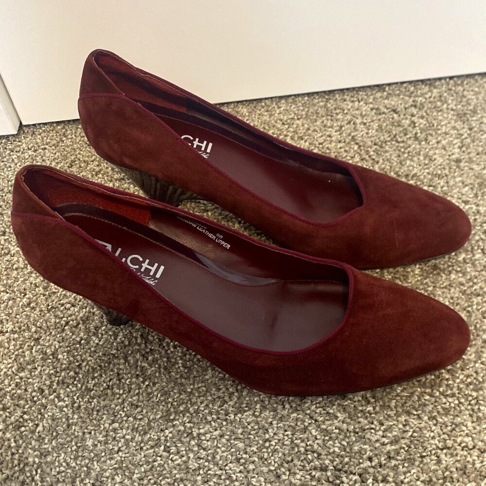 Carlos Falchi Red Leather Suede Wedge Heels Size‎ 9